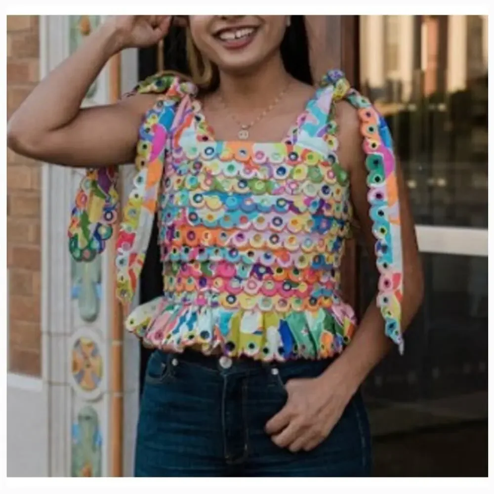 EUC $311 Celia B Maia Scalloped Crop Top in Multi - Picture 6 of 11